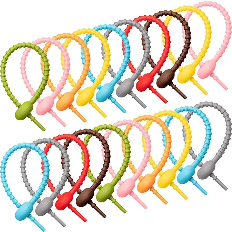 Pieces Colorful Silicone Ties Bag ClipCable Straps Bread Tie Reusable Rubber Twist Tie AllPurpose Silicone Ties Cable TiesSilicone CordHousehold Snake Ties Bag Sealing Clips