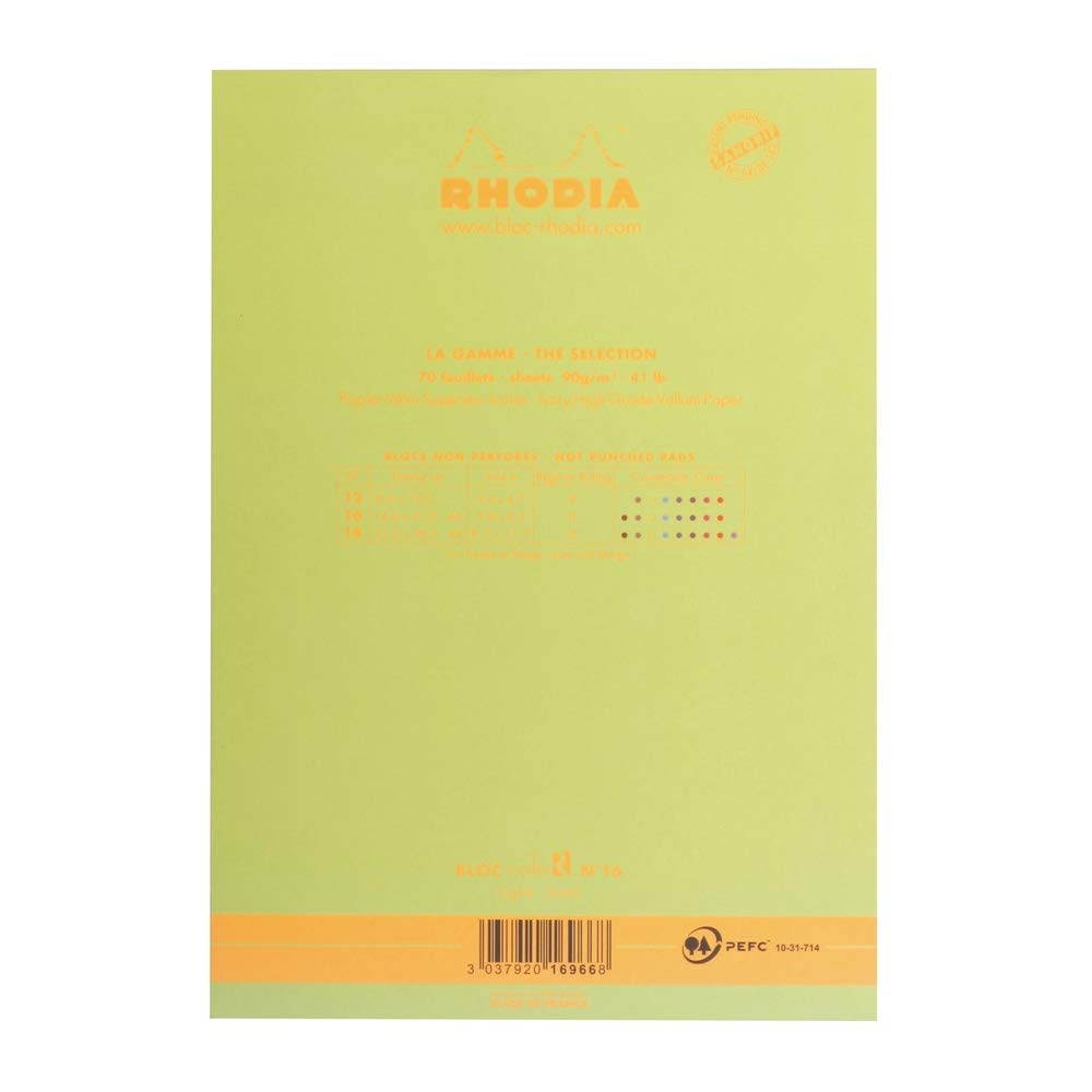 Rhodia Color A5 No. 16 Premium Stapled Lined Notepad, 70 Sheets, 6 x 8 1/4 - Anis Green