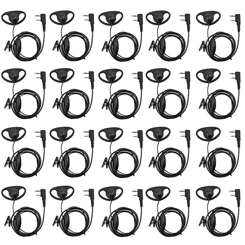 2 Pin D Shape Security Clip-Ear Earphone Headset for Retevis Kenwood PUXING BF UV5R UV82 888S H777 Radio with PTT MIC (20 Pack)