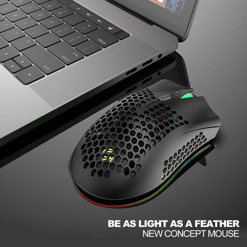 2.4GHz Wireless Mouse USB Rechargeable 1600DPI Adjustable Hollow Out Honeycomb RGB Optical Mouse Gamer Mice