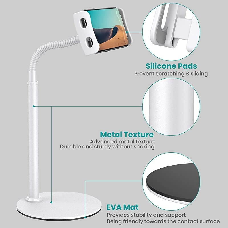 Stand Holder Klearlook Metallic MultiAngle Adjustable Stand Holder 360 Degree Swivel Rotation Flexible Arm for All Smartphones and s Up to 129 Inches White