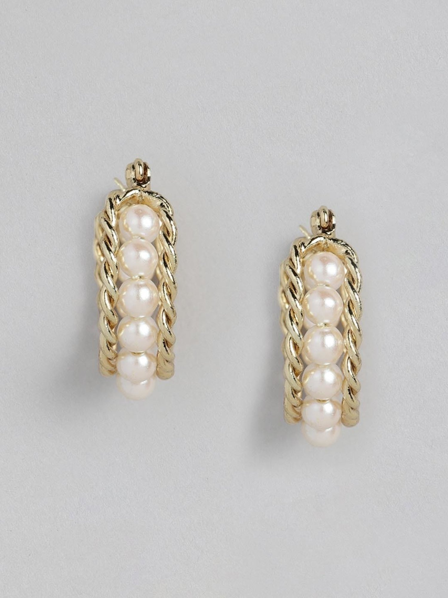 Estele Gold-Plated Hoop Earrings with White Pearls for Women