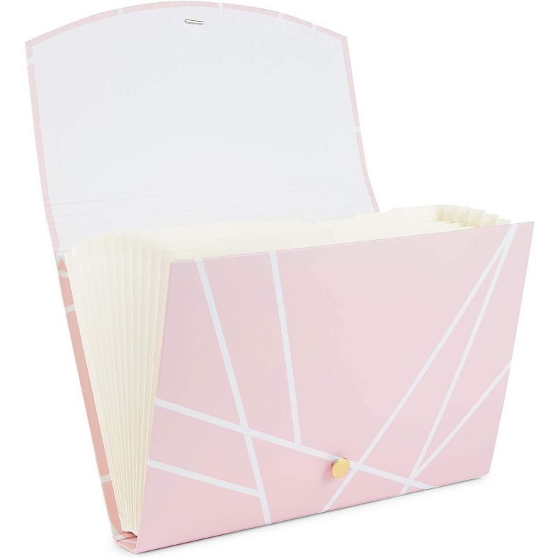 Paper Junkie Pink Geometric Expanding File Folder Organizer with 10 Pockets (Letter Size)