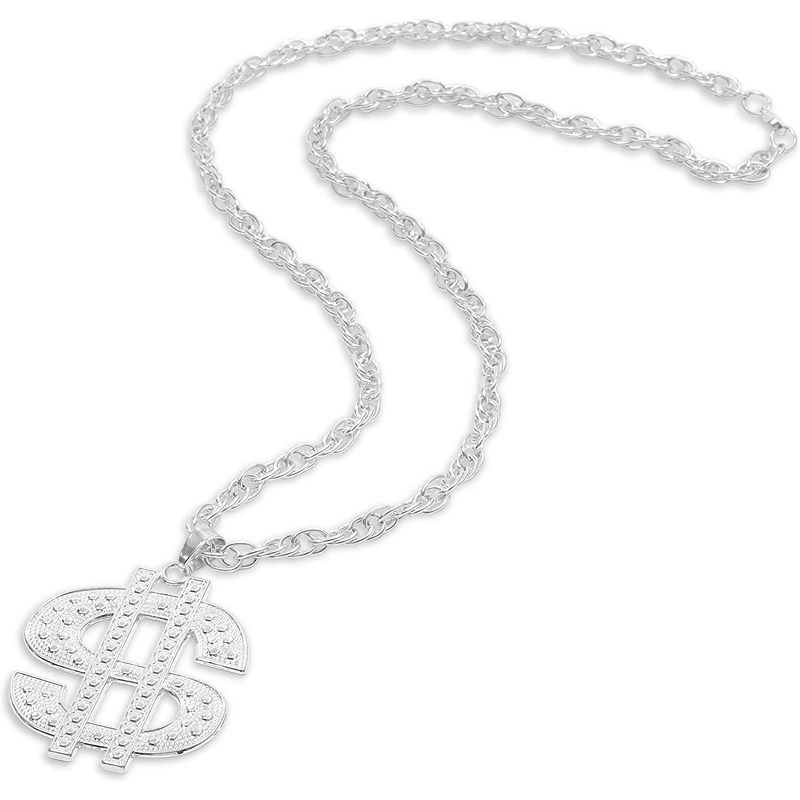 Blue Panda Silver Dollar Sign Pendant with Chain Necklace for Men and Halloween Party, 15"