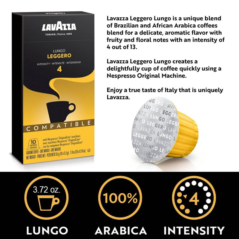 Lavazza Leggero Dark Roast Dark Roast Nespresso Compatible Capsules - 10ct