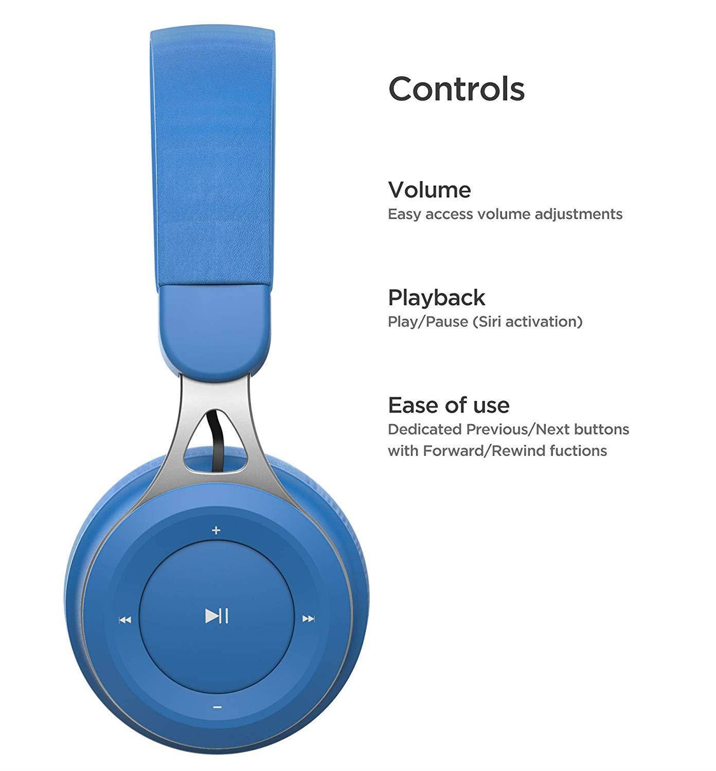 Thore Wireless Headphones for Kids with iPhone Compatible Connector (Apple MFi Certified) Lightning Audio Cable - Lightweight Bluetooth Childrens Earphones, On Ear Adjustable Best Fit - Azure Blue