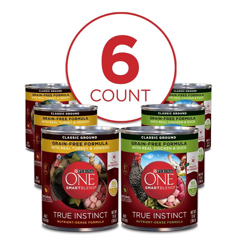Purina ONE SmartBlend True Instinct Grain Free Classic Ground with Real Turkey & Chicken Wet Dog Food - 13oz/6ct Variety Pack
