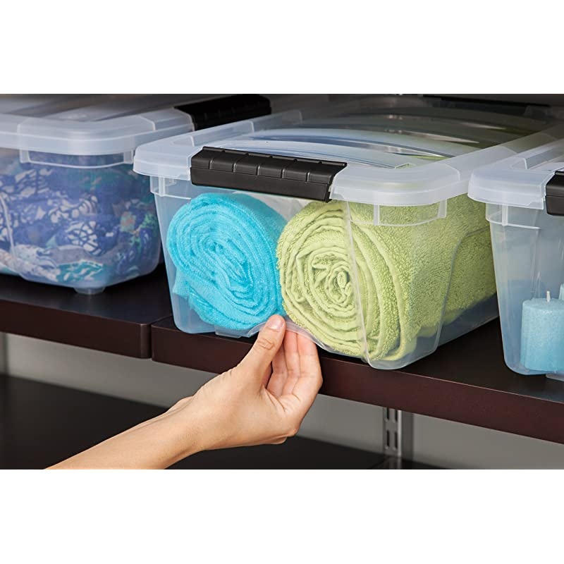 USA TB Clear Plastic Storage Bin Tote Organizing Container with Durable Lid and Secure Latching Buckles, 12 Qt, 6 Count