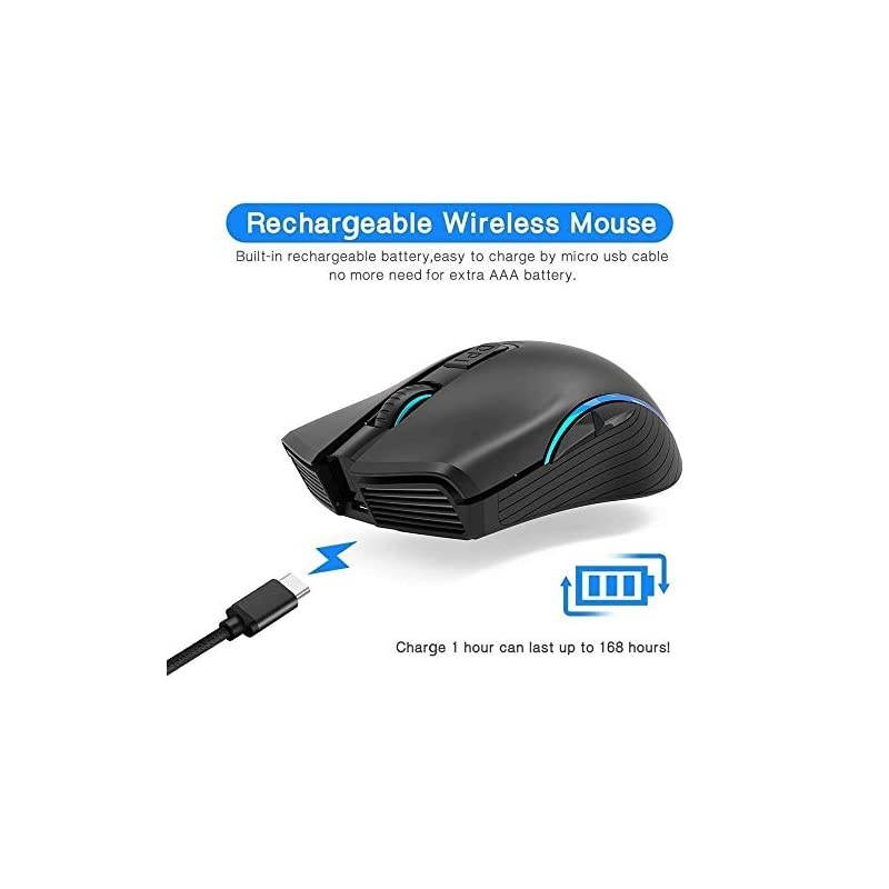 Gaming Mouse Full Size Bluetooth Mice 24G with Nano USB Receiver3 Adjustable DPI Levels6 Buttons for NotebookPCLaptopComputerMacBook System 134 Black