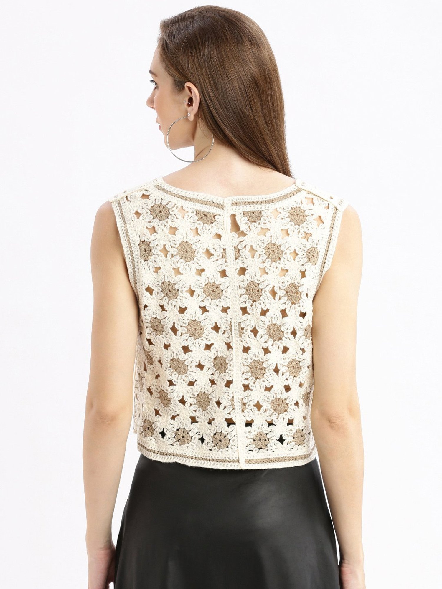 SHOWOFF Cream Self Design Crop Shrug