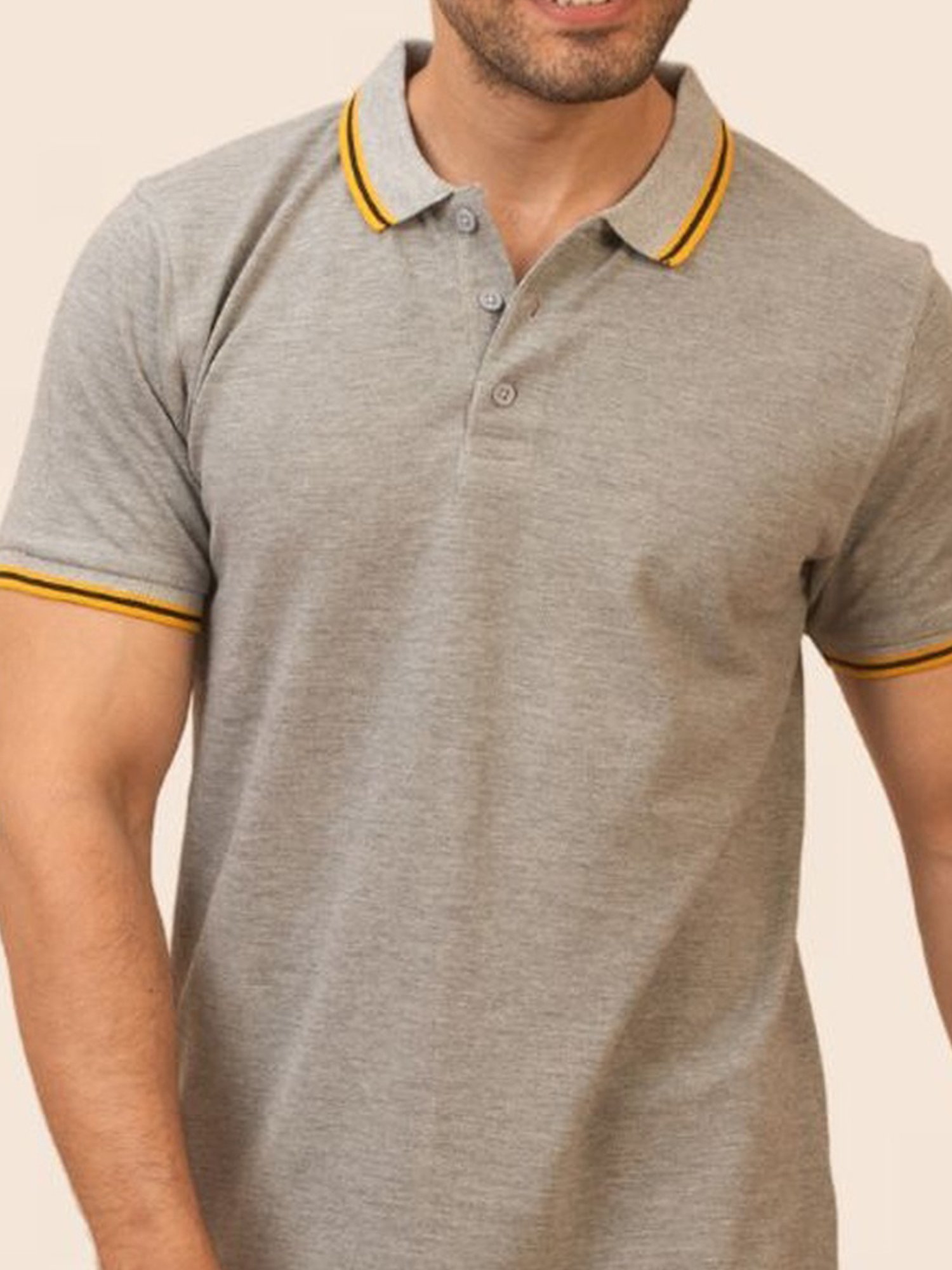 The Bleu Label Grey Cotton Slim Fit Polo T-Shirt