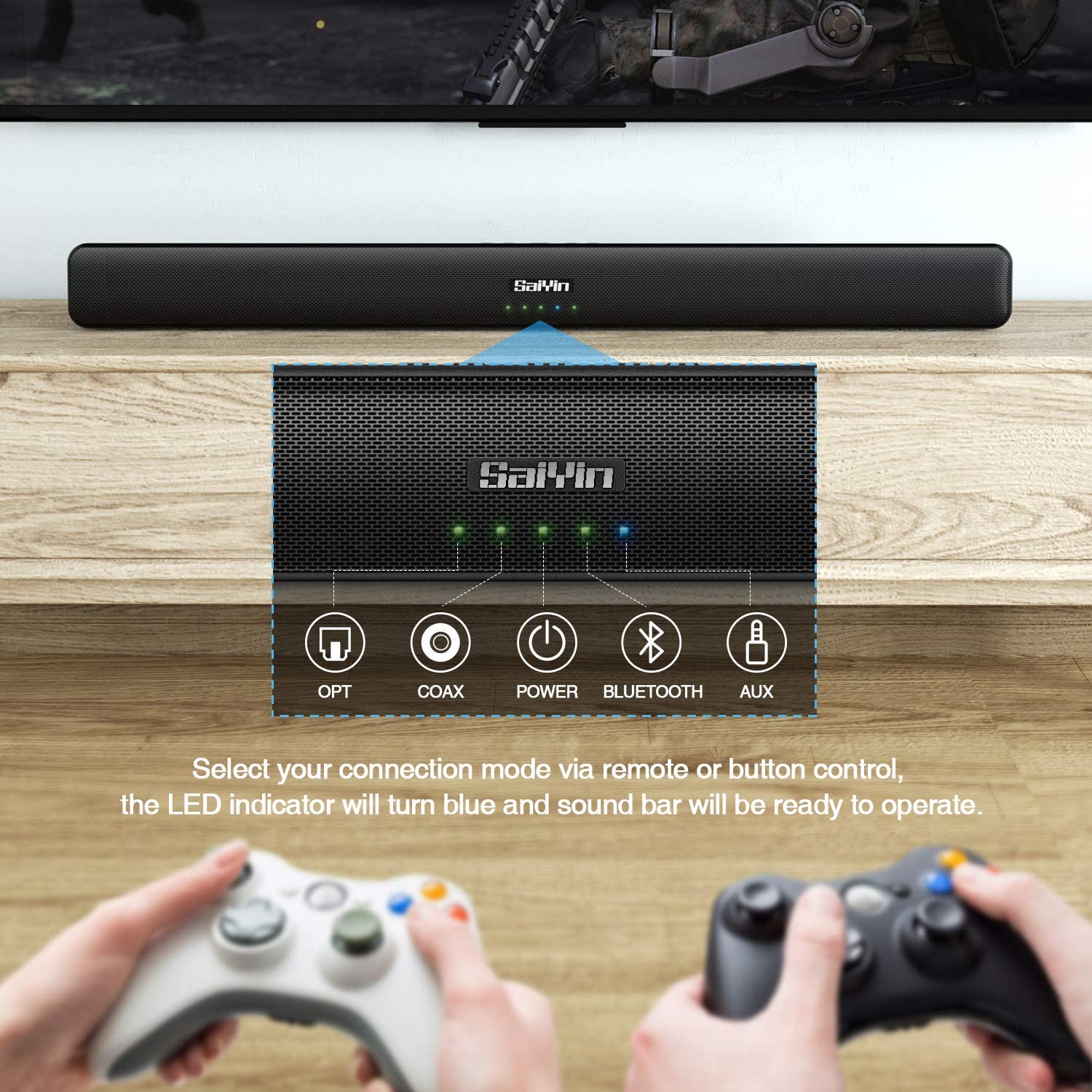 Sound Bar for TV, Sound Bar Surround Sound Home Theater System for TV Computer Speaker with 3 EQs Wireless Bluetooth 5.0 Soundbar, AUX/OPT/COAX Connection, Remote Control 29 Inch Wall Mountable