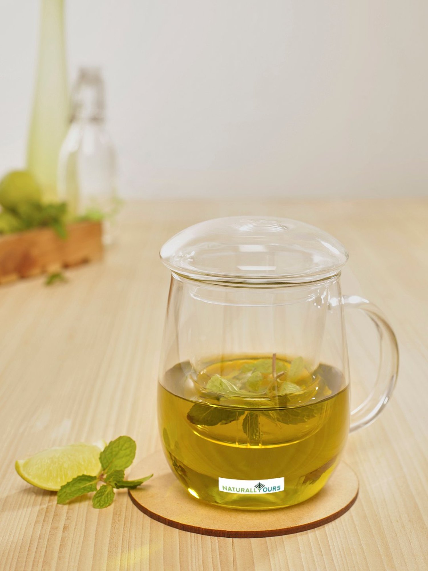 NATURALLYOURS Borosilicate Glass Cup with Tea Coffee Infuser - 300 ml