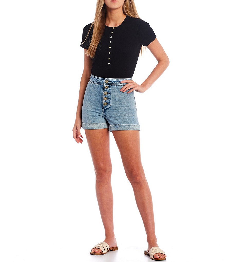 Every Henley Round Neck Short Sleeve Bodysuit