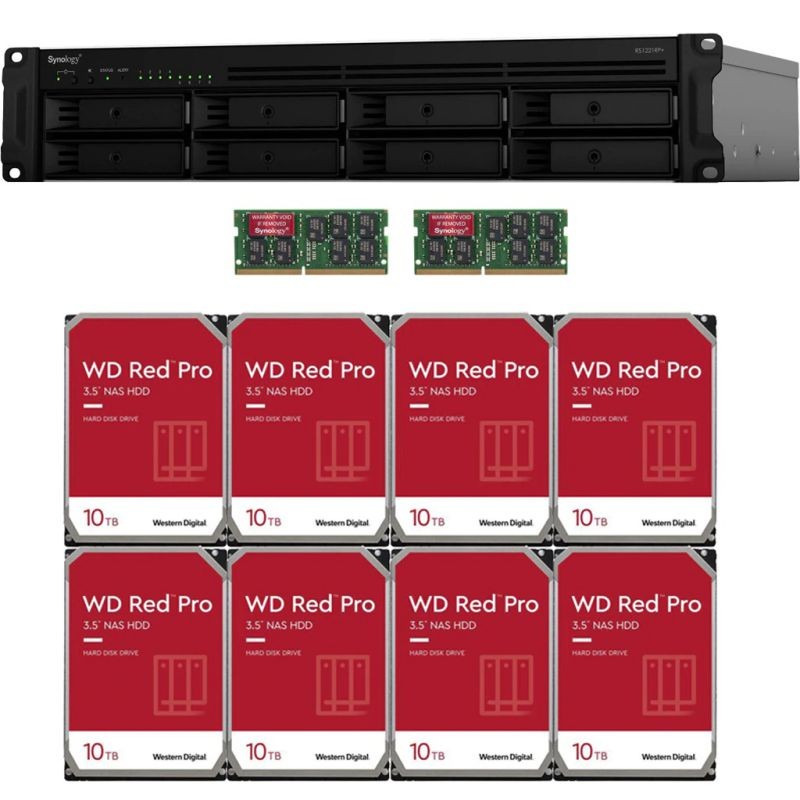 Synology RS1221RP+ RackStation with 32GB RAM and 64TB (8 x 8TB) of Western Digital RED PRO NAS Drives Fully Assembled and Tested By CustomTechSales