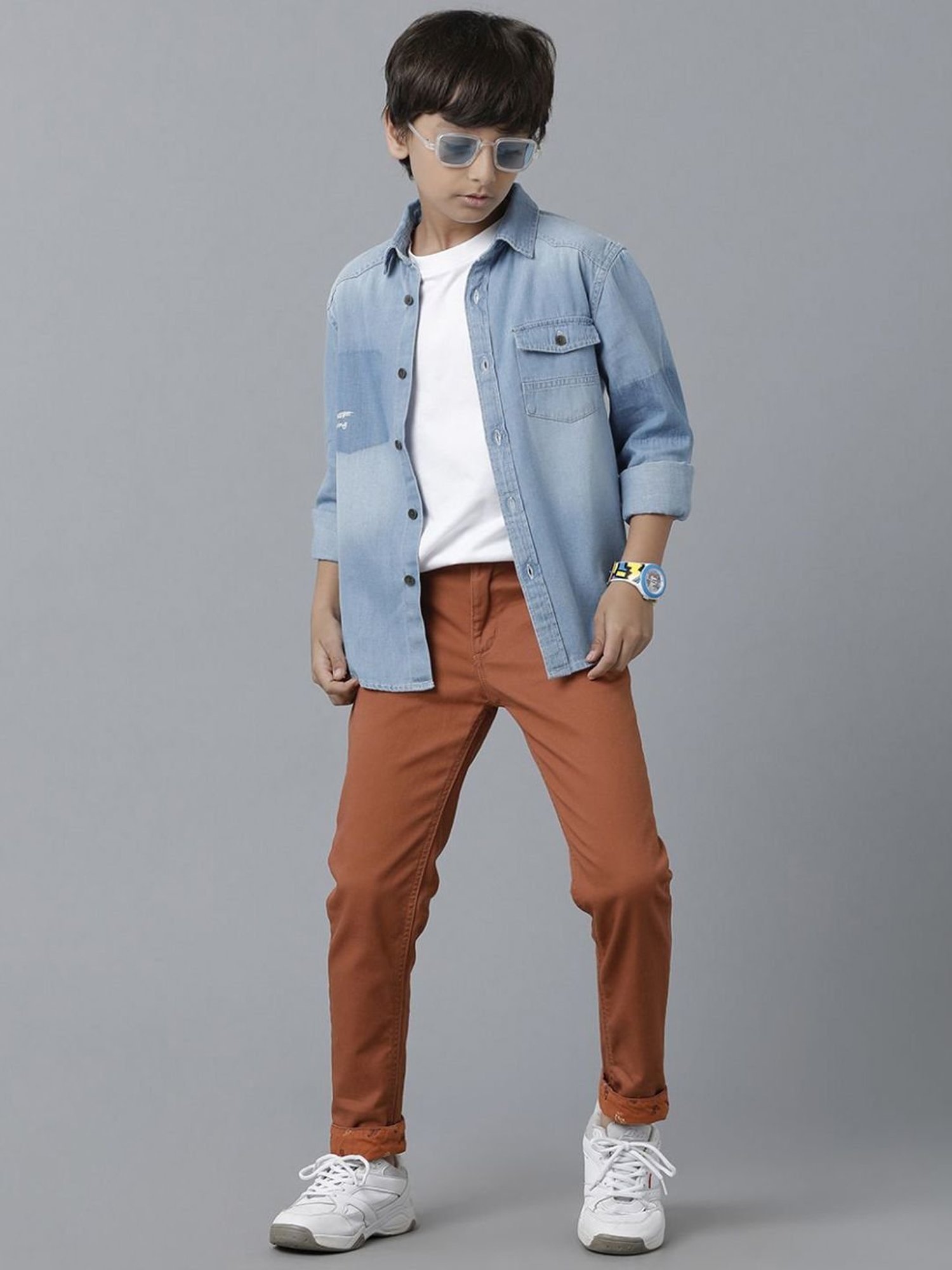 Under Fourteen Only Kids Blue Cotton Regular Fit Full Sleeves Shirt