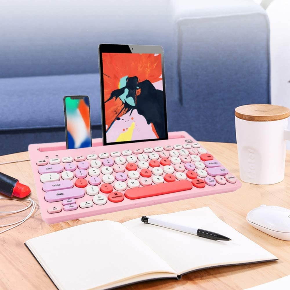 Wireless Bluetooth Keyboard, Attoe Dual Mode Multi-Device Cute Portable Slim Wireless Keyboard with USB Nano, 20m Connection Distance for Tablet PC Windows Android iOS Mac (Pink)