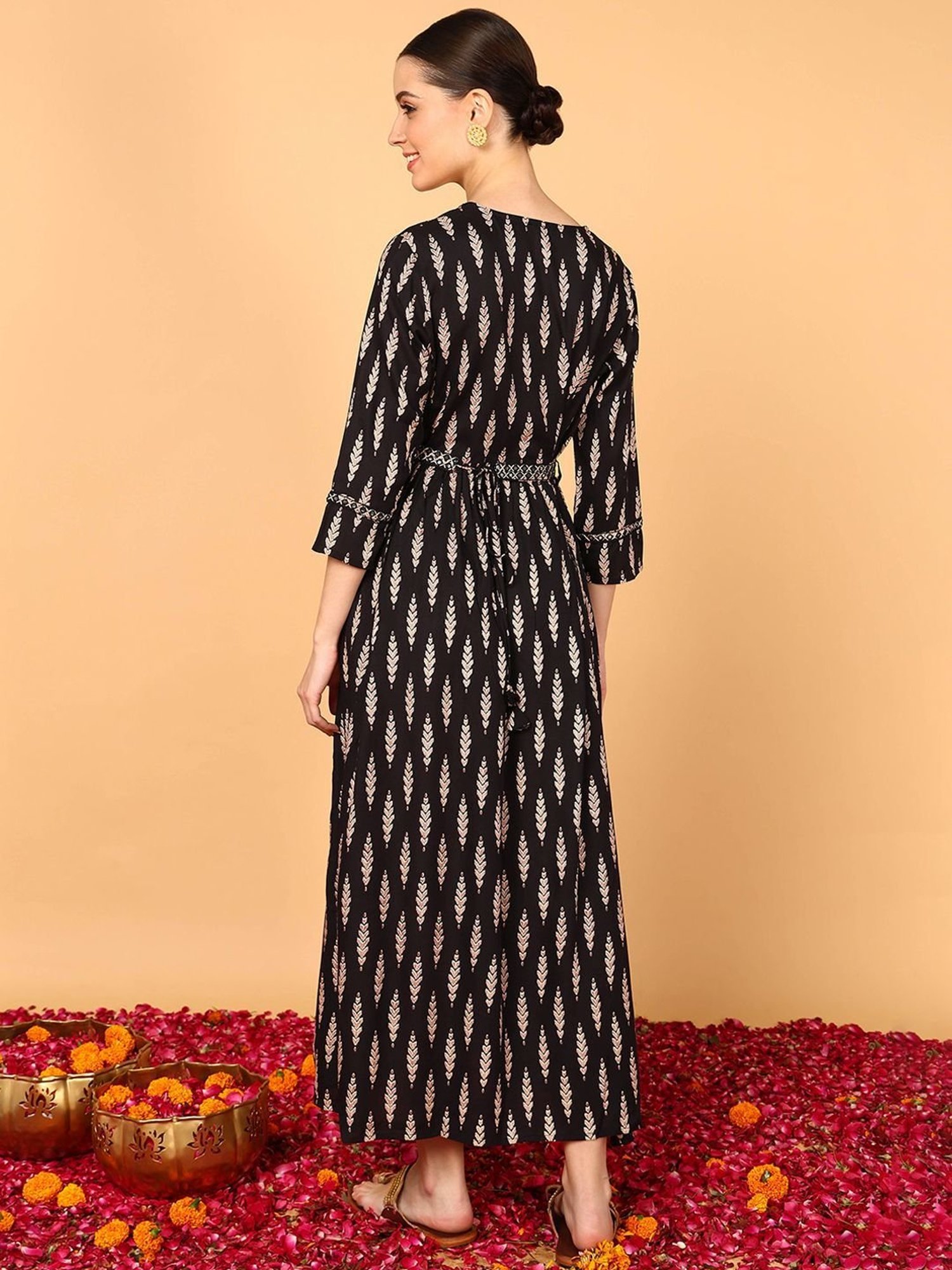 Vaamsi Black Printed Maxi Dress