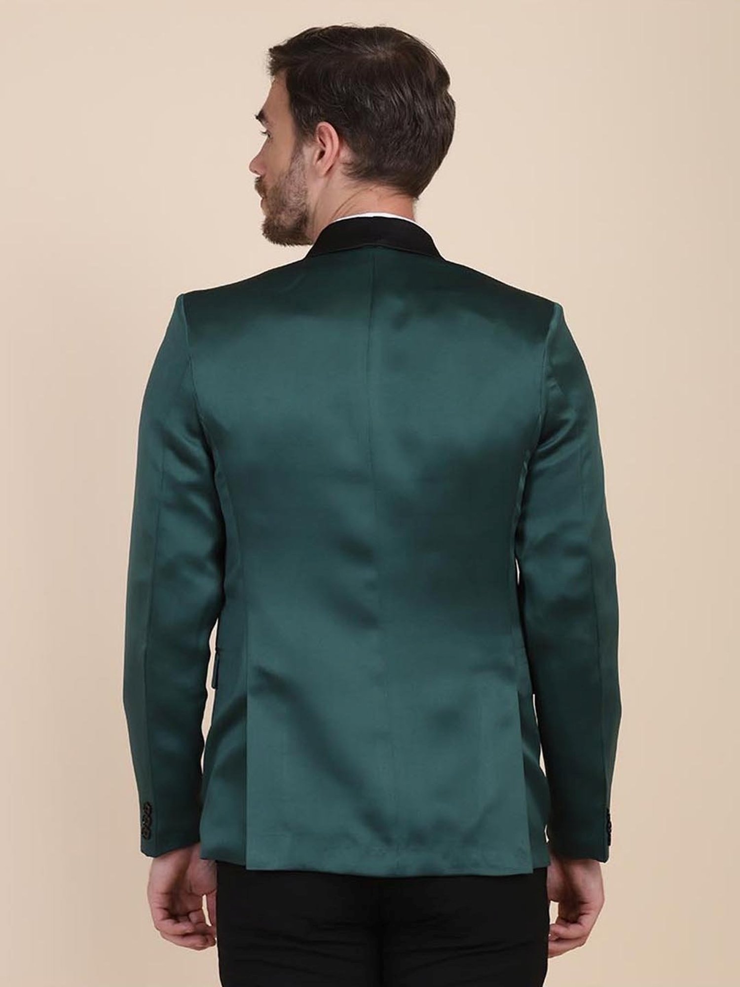 TAHVO Green & Black Cotton Slim Fit Blazer