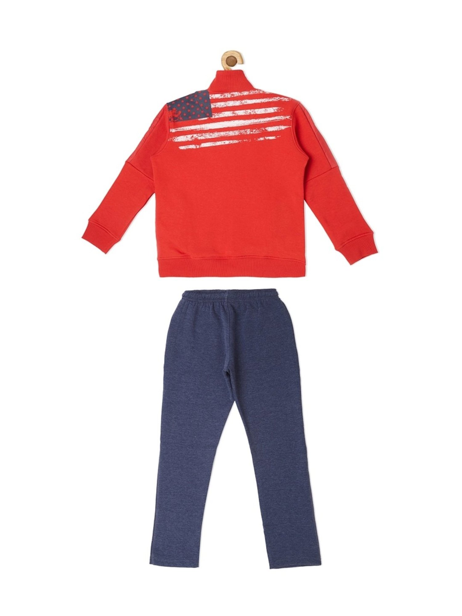 Sweet Dreams Kids Red & Navy Printed Full Sleeves Jacket with Trackpants