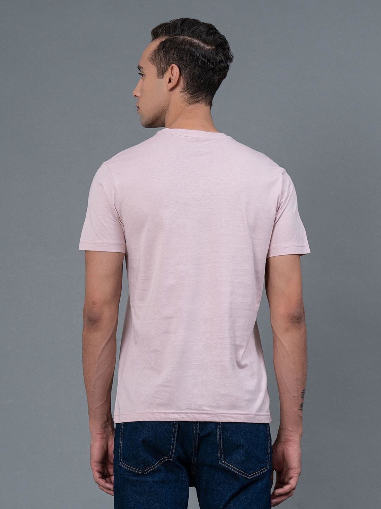 Red Tape Light Pink Regular Fit Cotton Crew T-Shirt