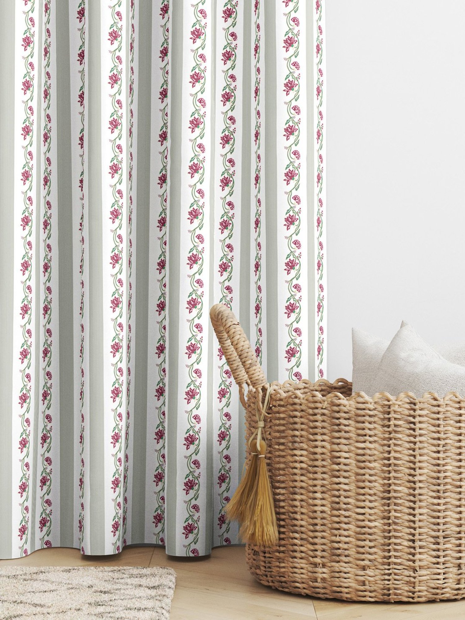 Haus & Kinder Printed Pink Cotton 7 FT Door Curtains - Set of 2