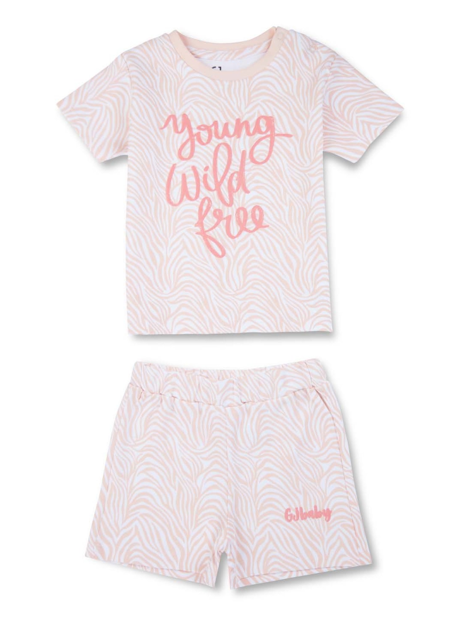 GJ baby Kids Pink & Off-White Cotton Printed T-Shirt Set