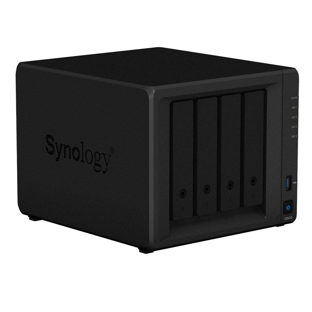 Synology DiskStation DS418 Mini Desktop NAS Server, Realtek RTD1296 Quad-Core, 2GB DDR4 Synology SDRAM, 32TB SATA HDDs, Synology DSM Software