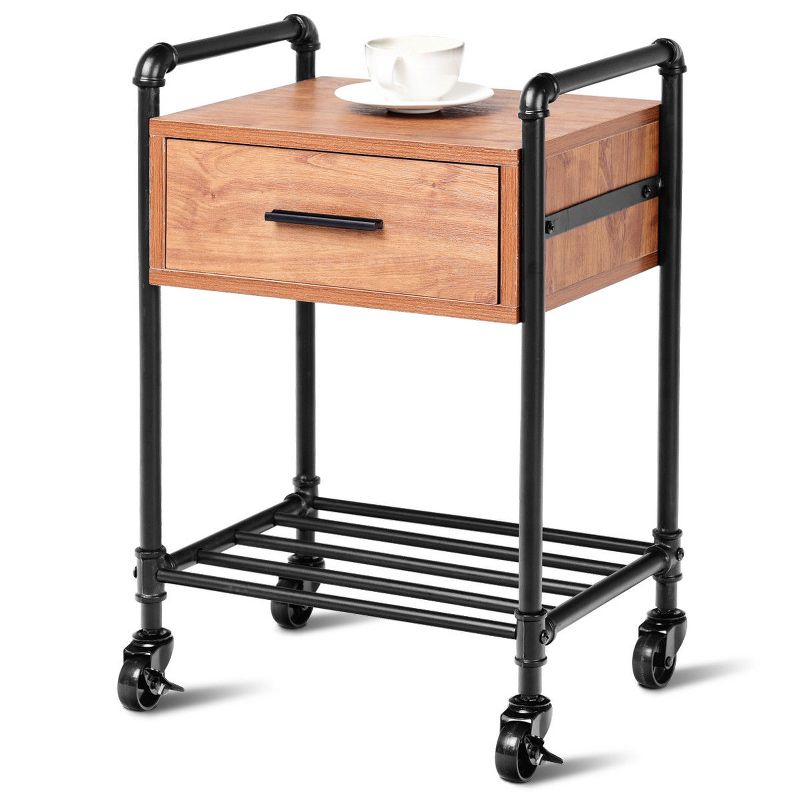 Costway 2-Tier End Coffee Table Nightstand Sofa Side Living Room Furni W/Drawer &Wheels