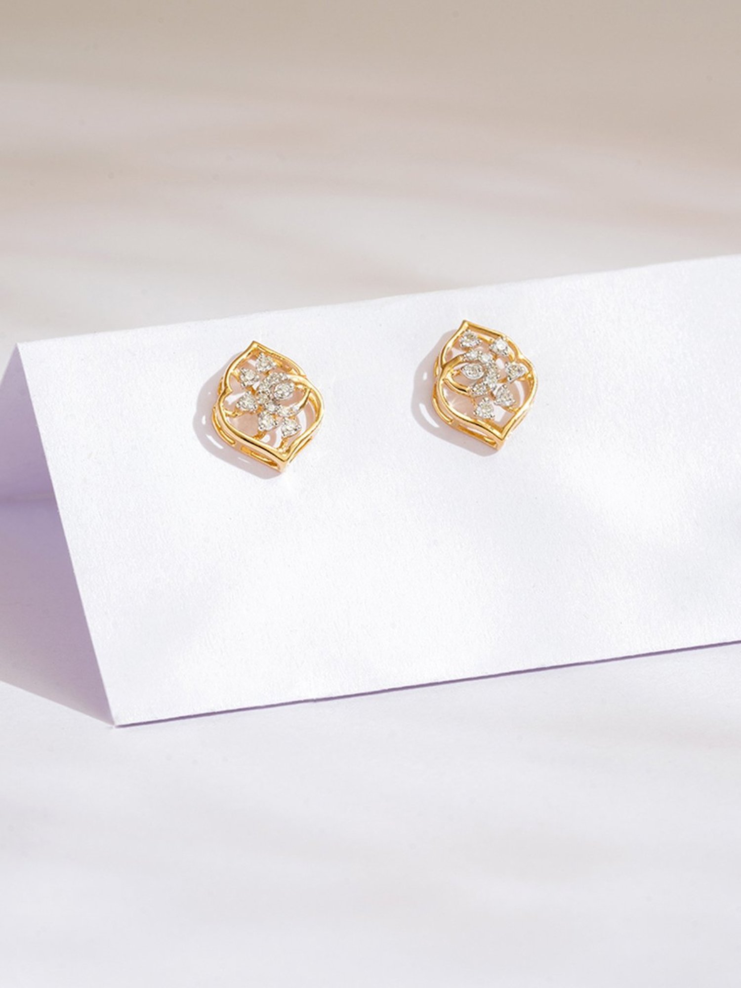 P.N.Gadgil Jewellers 14k Gold Classic Heritage Stud Diamond Earrings For Women