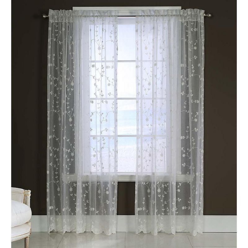 Candlewicking Embroidered Sheer Curtain, 52"W x 63"L