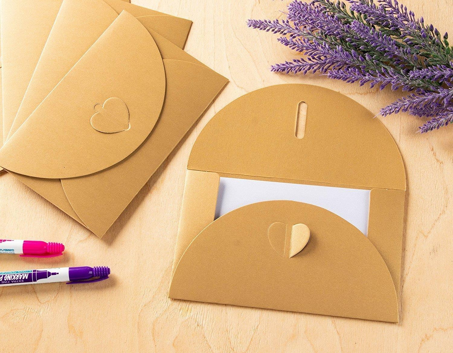 Gift Envelopes - 24 Pack Colorful Craft Photo Envelopes with Heart Clasps - Includes White Postcard Inside, Paper, Golden, 6.8 x 4.3 inches
