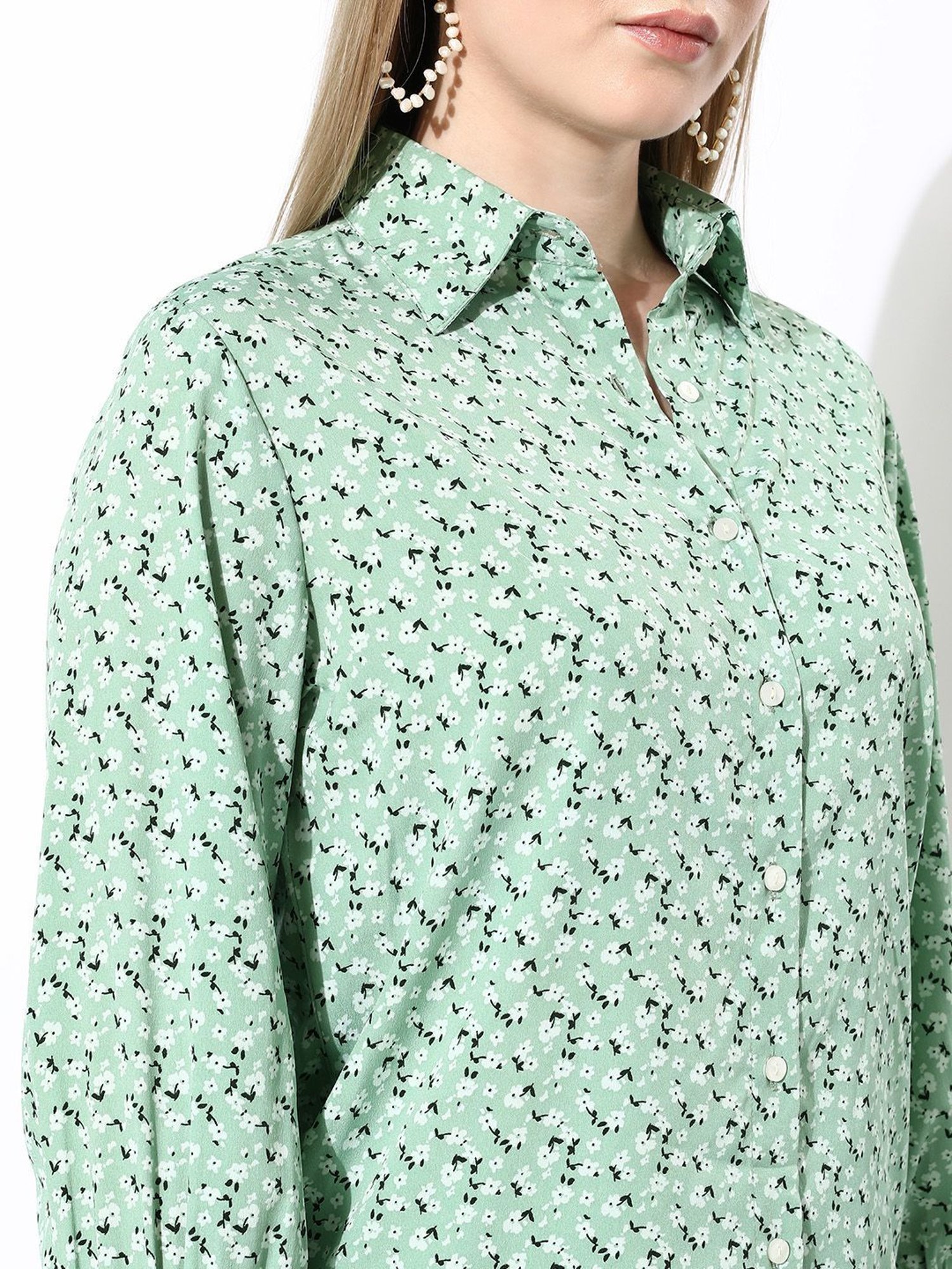 Anvi Be Yourself Green Floral Print Shirt