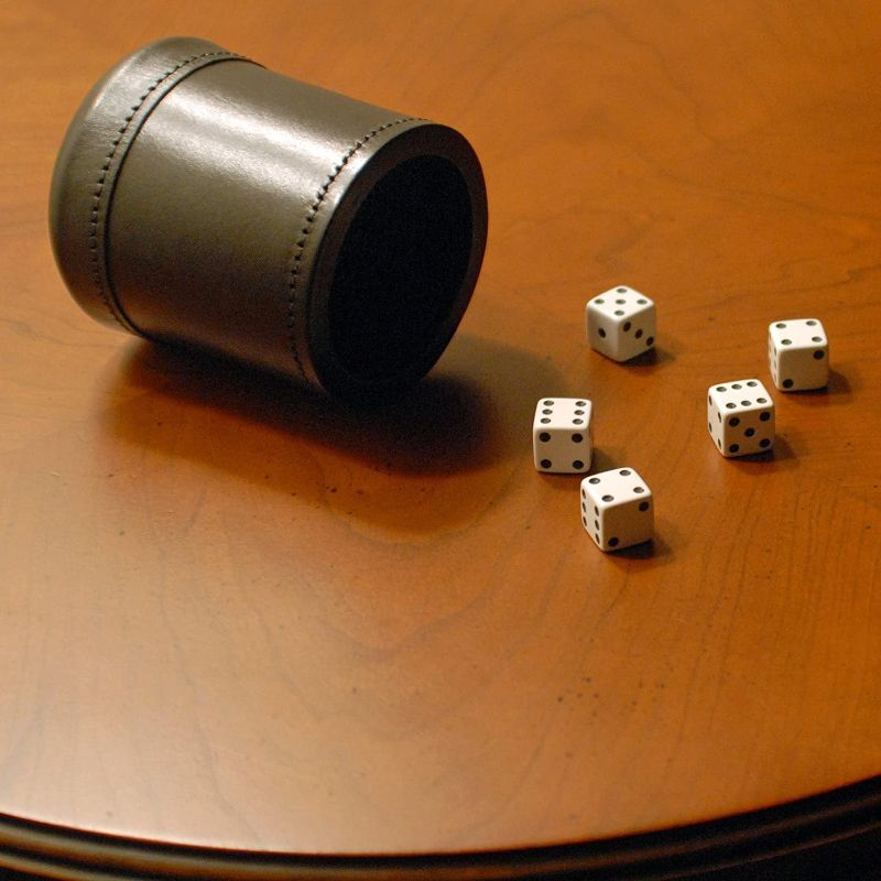 WE Games Mahogany Leather Dice Cup with Ribbed Rubber Lining, 5 Dice and Canvas Storage Bag