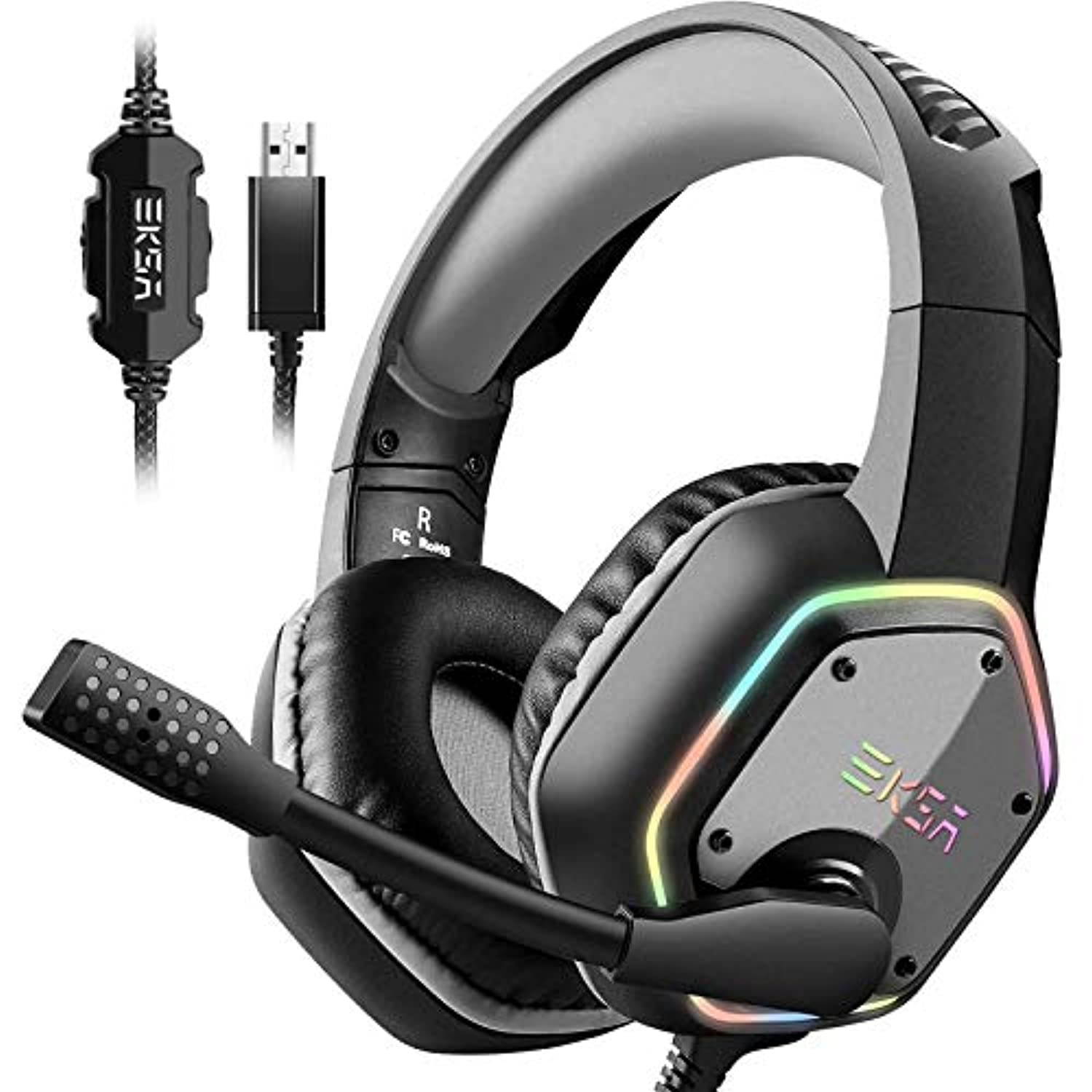 EKSA USB Gaming Headset for PC - Computer Headphones with 7.1 Surround Sound Stereo Noise Canceling Mic/Microphone RGB Light - Gaming Headphones for PS4/PS5 Console Laptop (EKSA-E1000-parent-3)