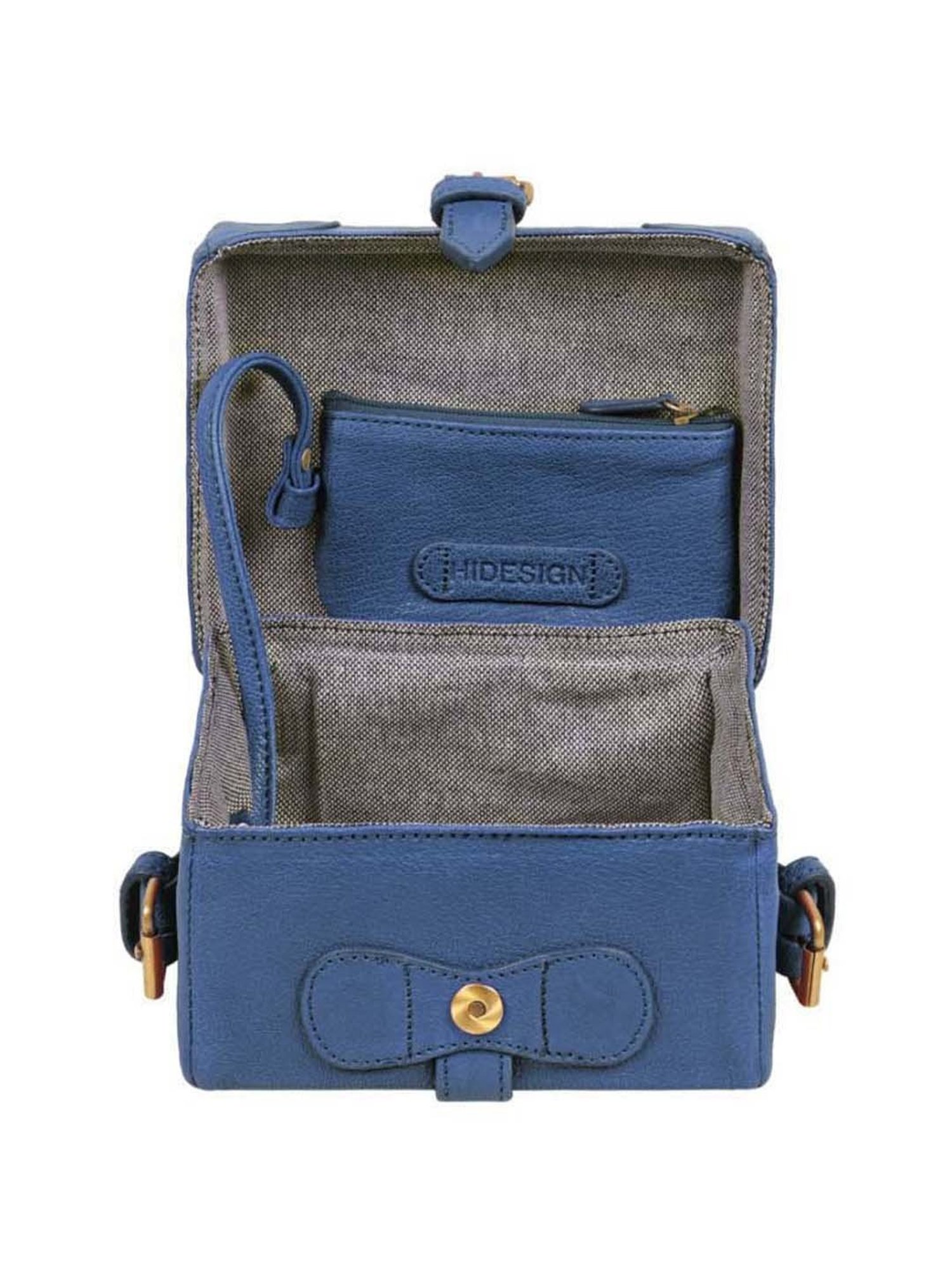 Hidesign Blue Textured Medium Sling Handbag