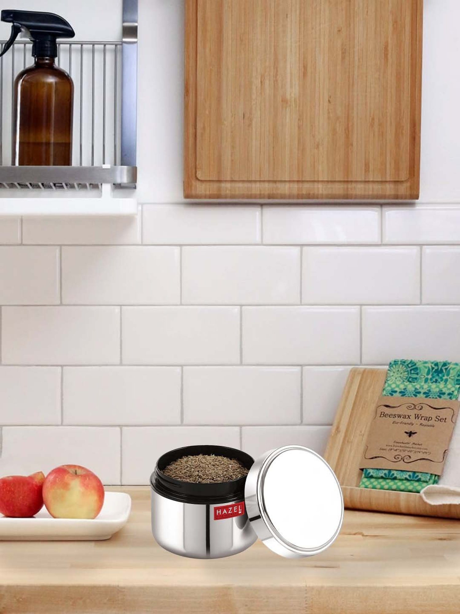 HAZEL Silver Stainless Steel Airtight Mini Storage Jar (500 ml) - Set of 1