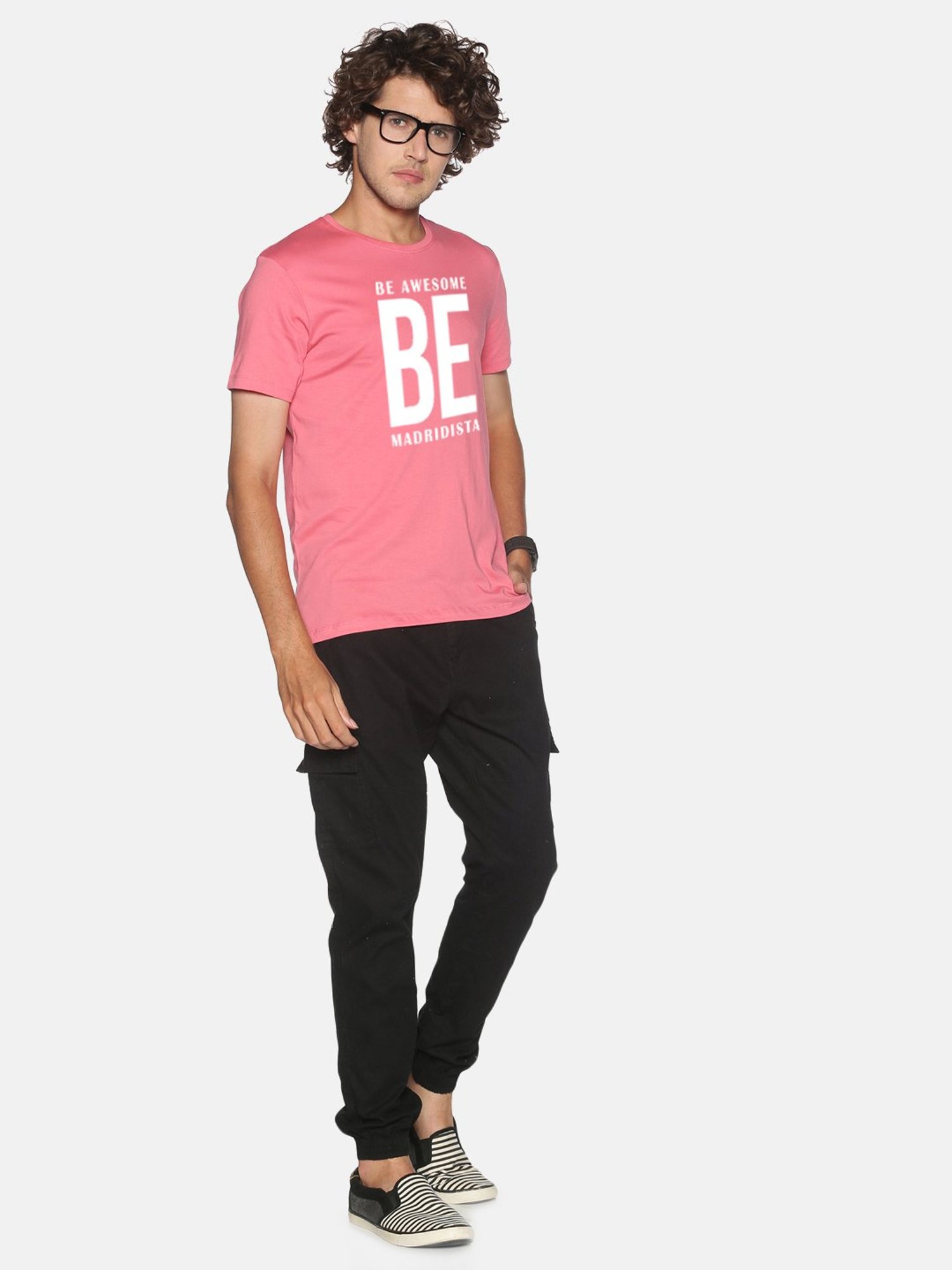 BLACK RADIO Pink Slim Fit Printed Cotton Crew T-Shirt