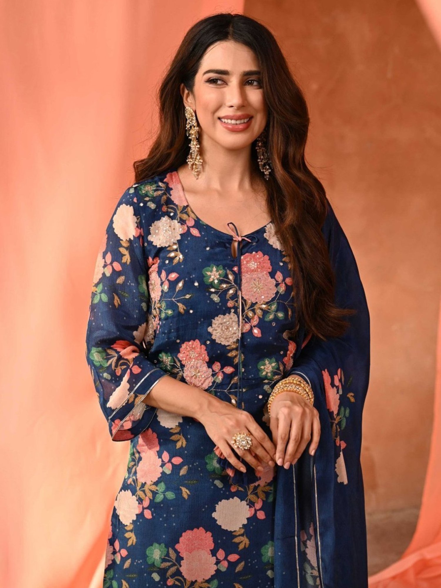 Mahee Jaipur Blue Floral Callista Kurta with Pant and Dupatta