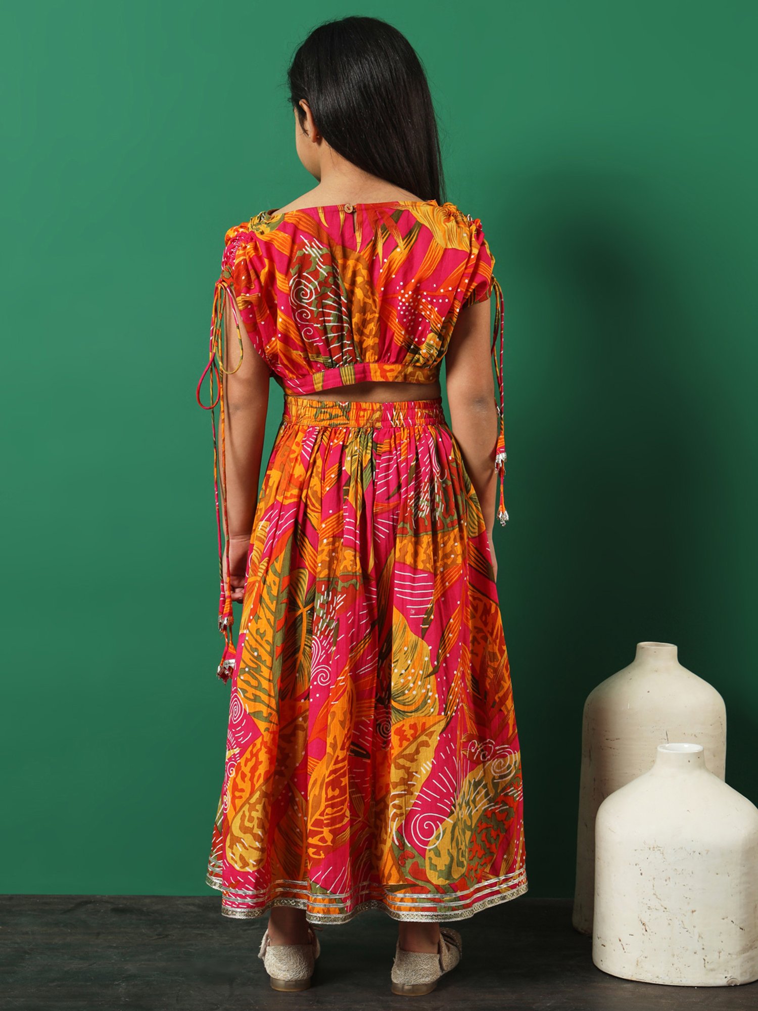 READIPRINT FASHIONS Kids Pink & Yellow Printed Lehenga with Choli