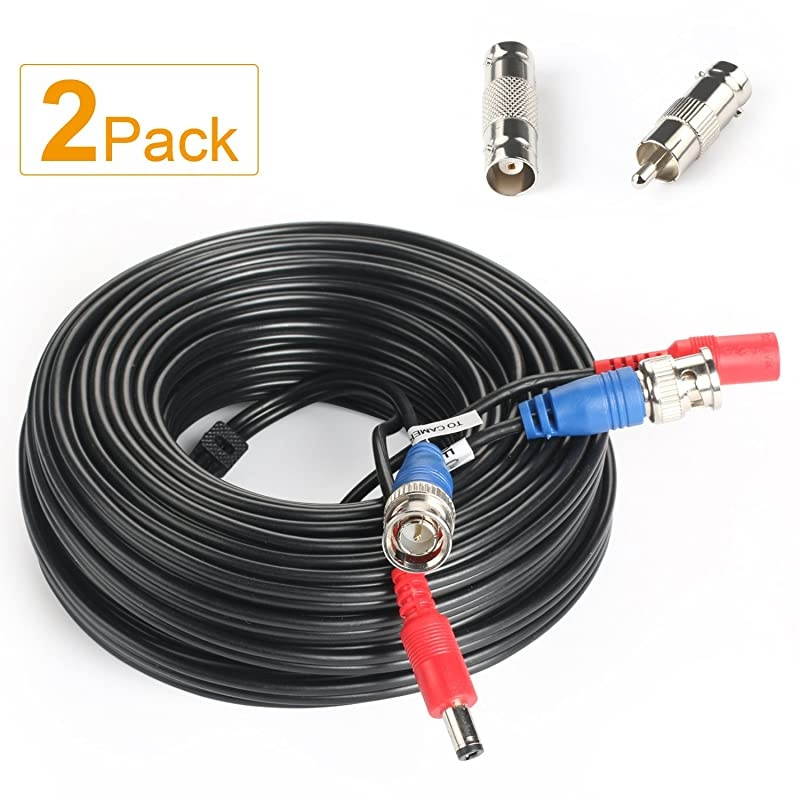 2Pack 33Feet BNC Vedio Power Cable Pre-Made Al-in-One Camera Video BNC Cable Wire Cord for Surveillance CCTV Security System with Connectors(BNC Female and BNC to RCA)