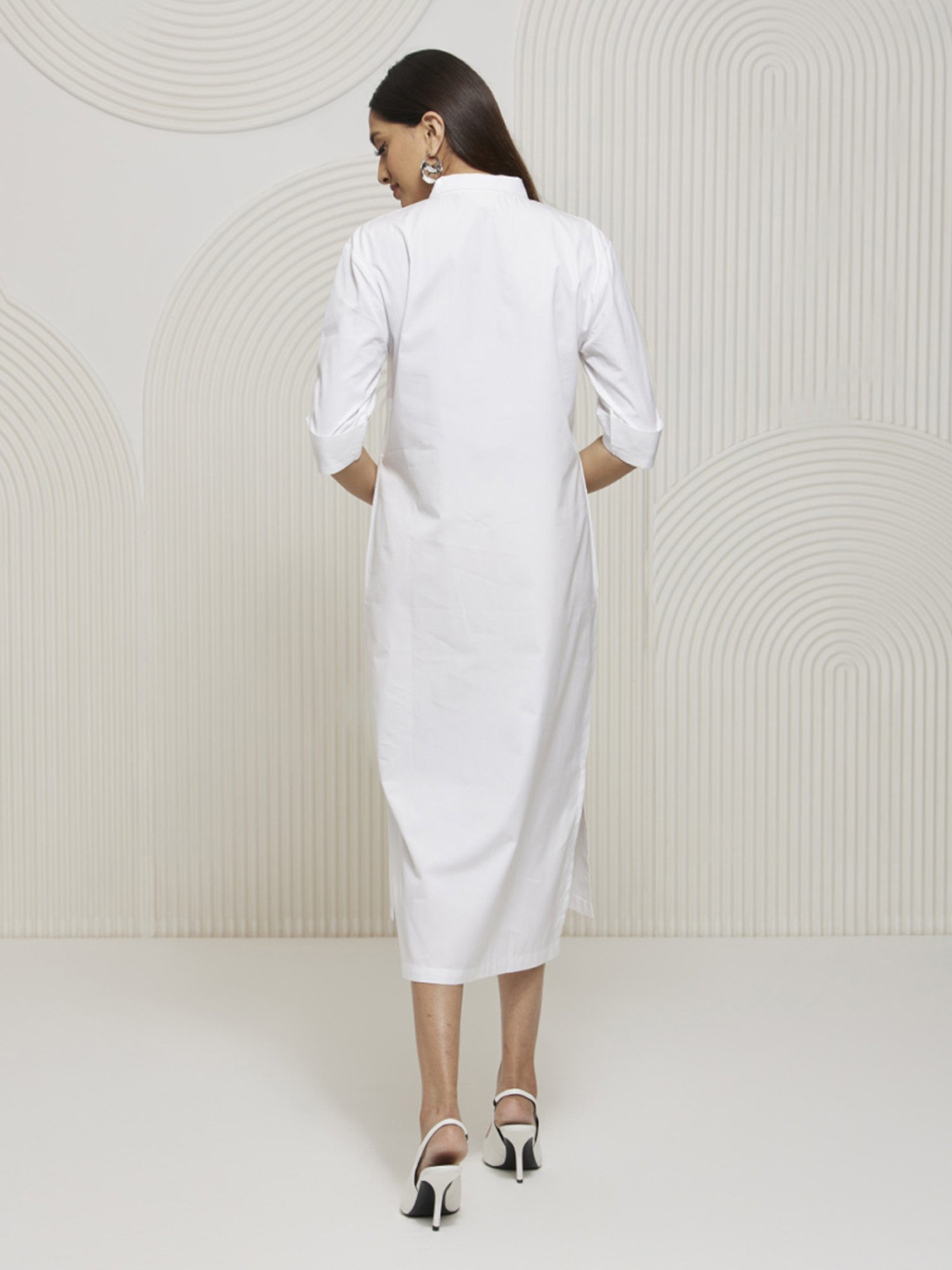 Artagai White Shirt Dress with Metal Button Detall