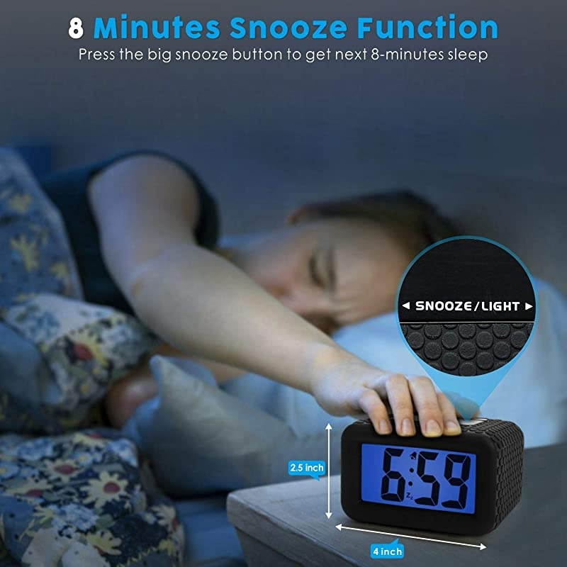 Digital Clock Kids Alarm Clocks with Snooze and Backlight Simple Travel Clocks Large LCD Display Ascending Sound and Handheld Sized Good for Kids Black