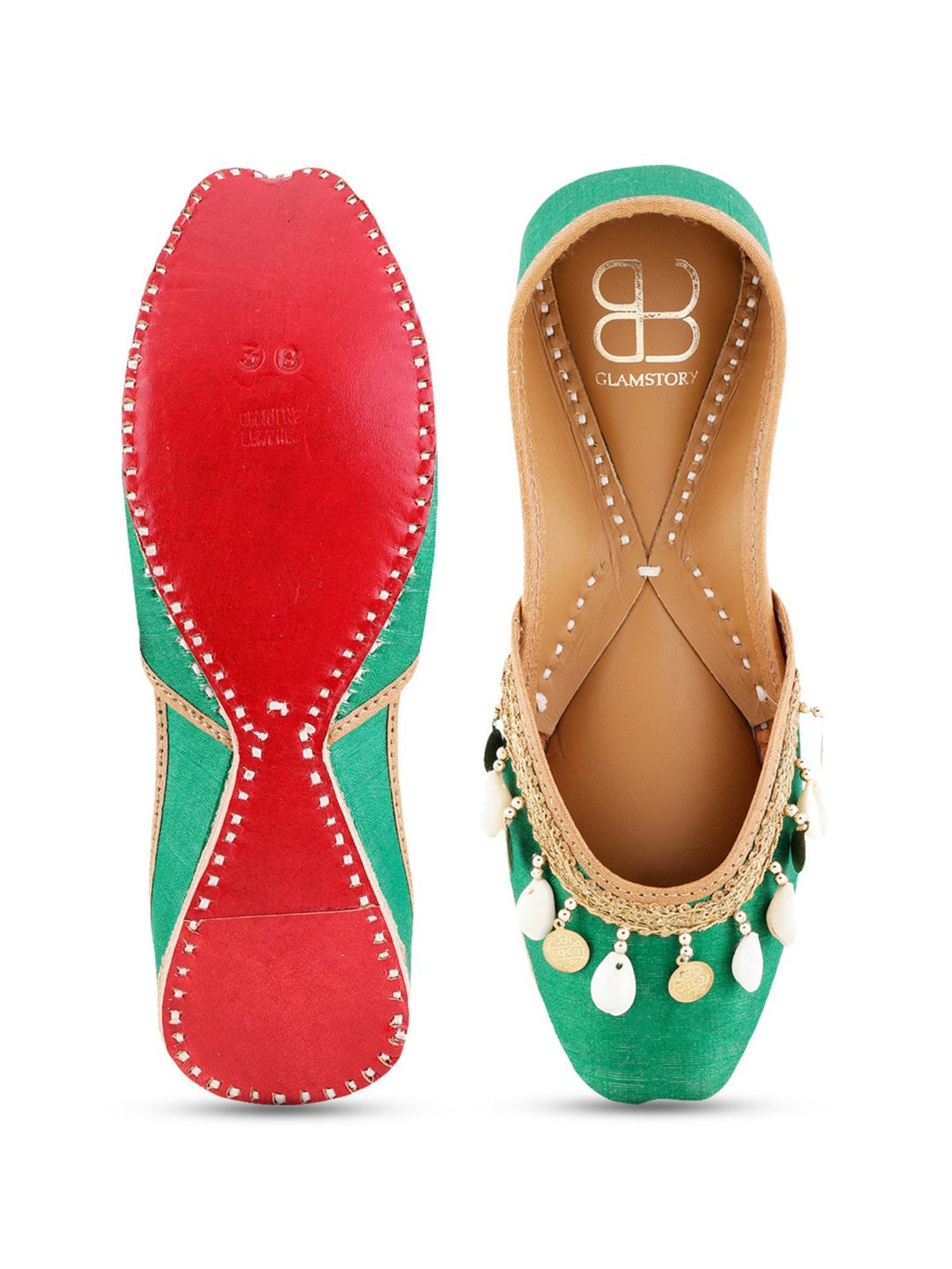 Glam Story Women's Land Snail Dark Green Ethnic Juttis