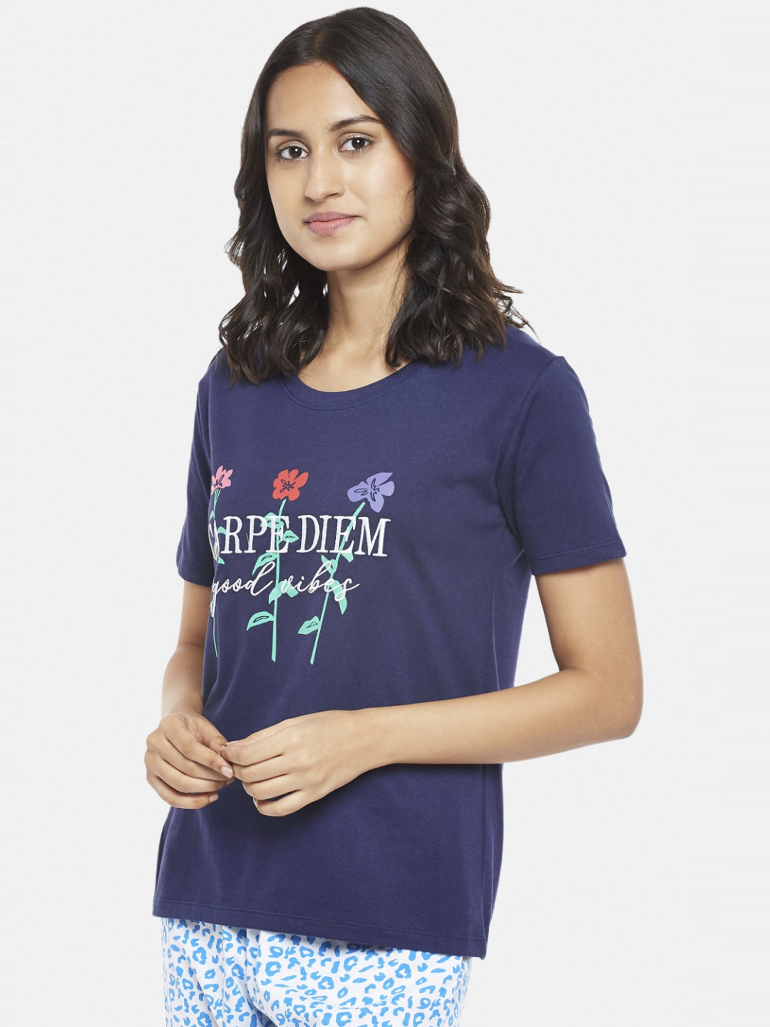 Dreamz by Pantaloons Navy Cotton Graphic Print Top