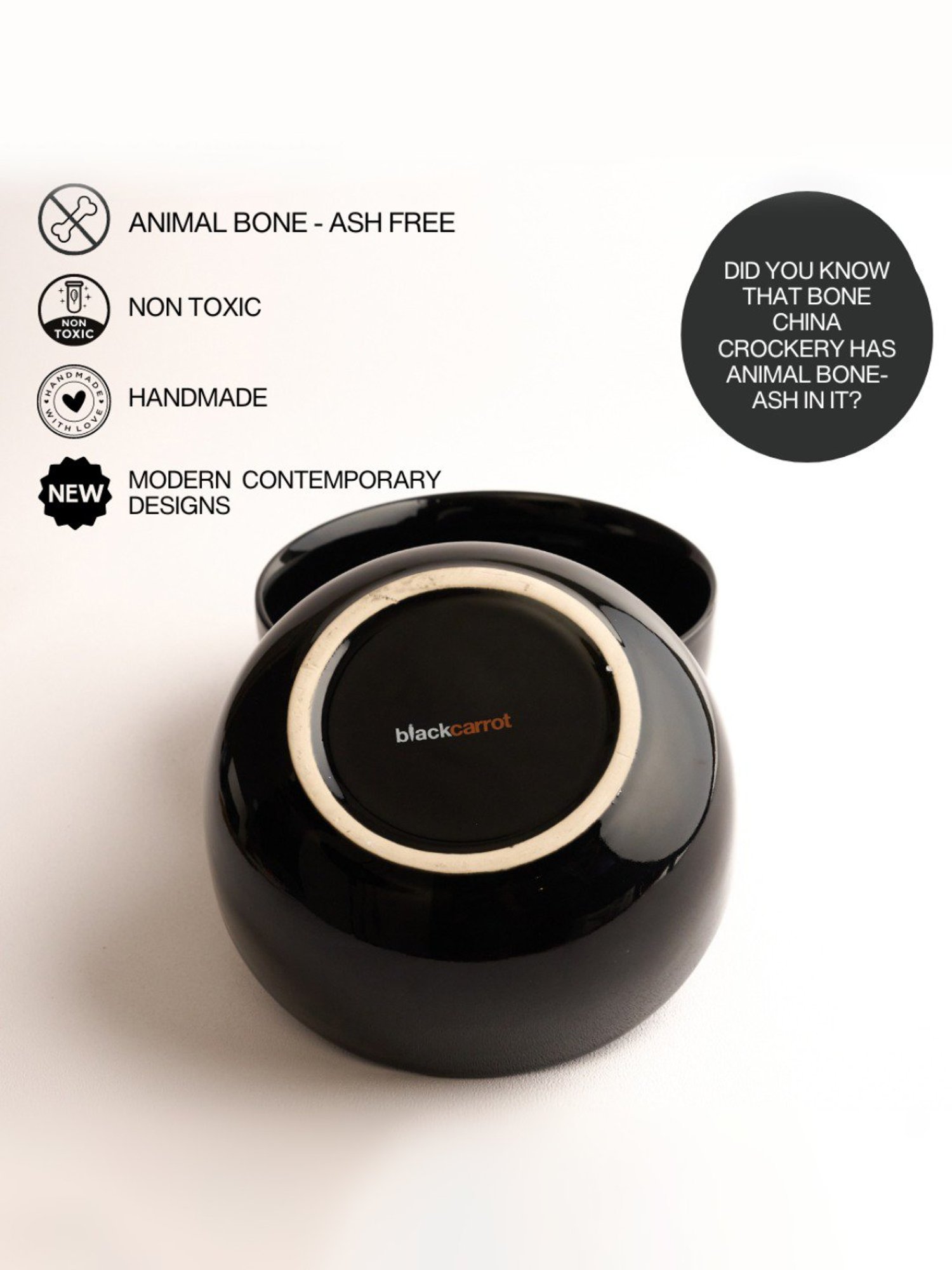 BlackCarrot Black Ceramic Serving Bowl