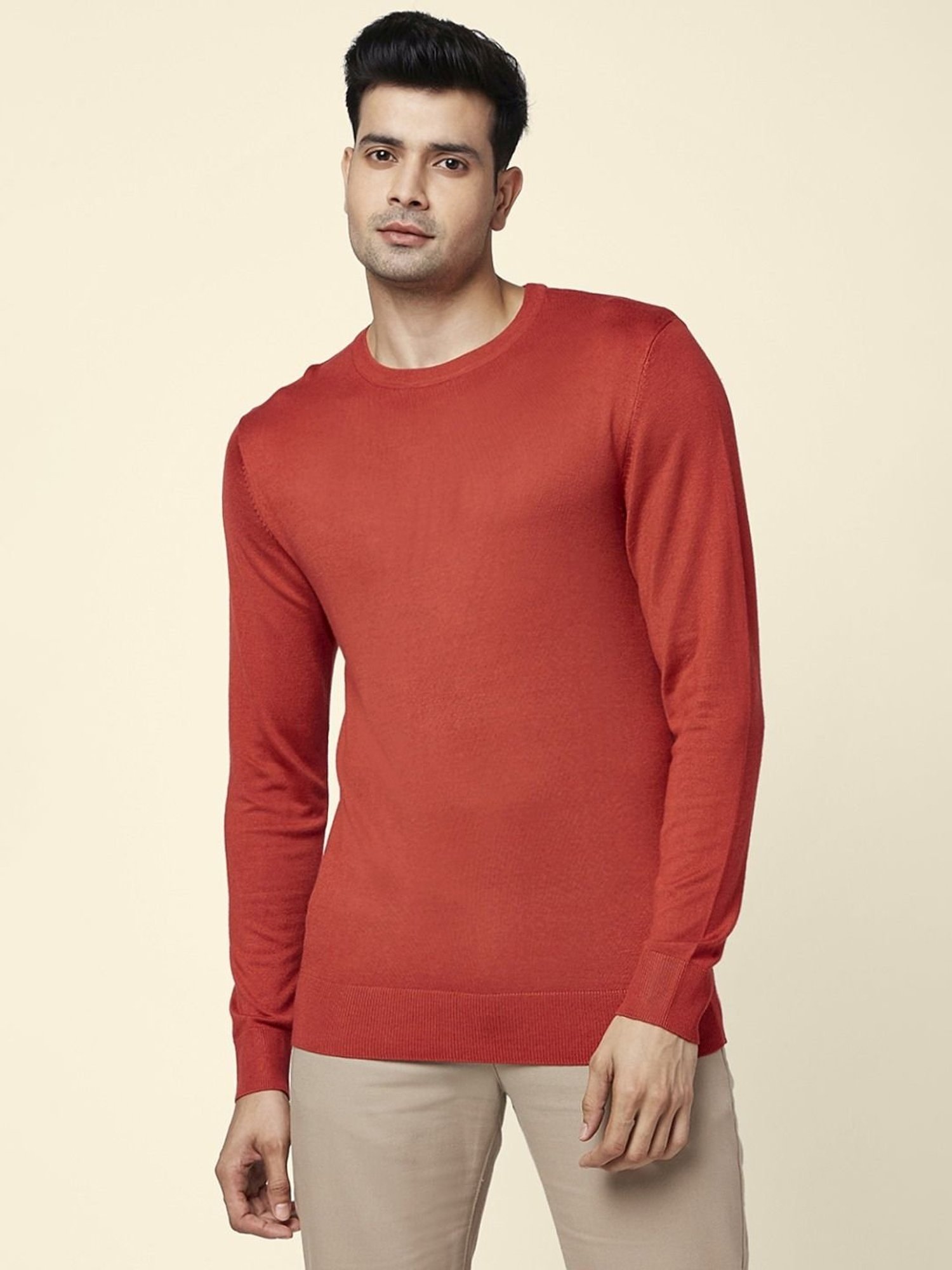 Byford By Pantaloons Coral Red Regular Fit Sweaters