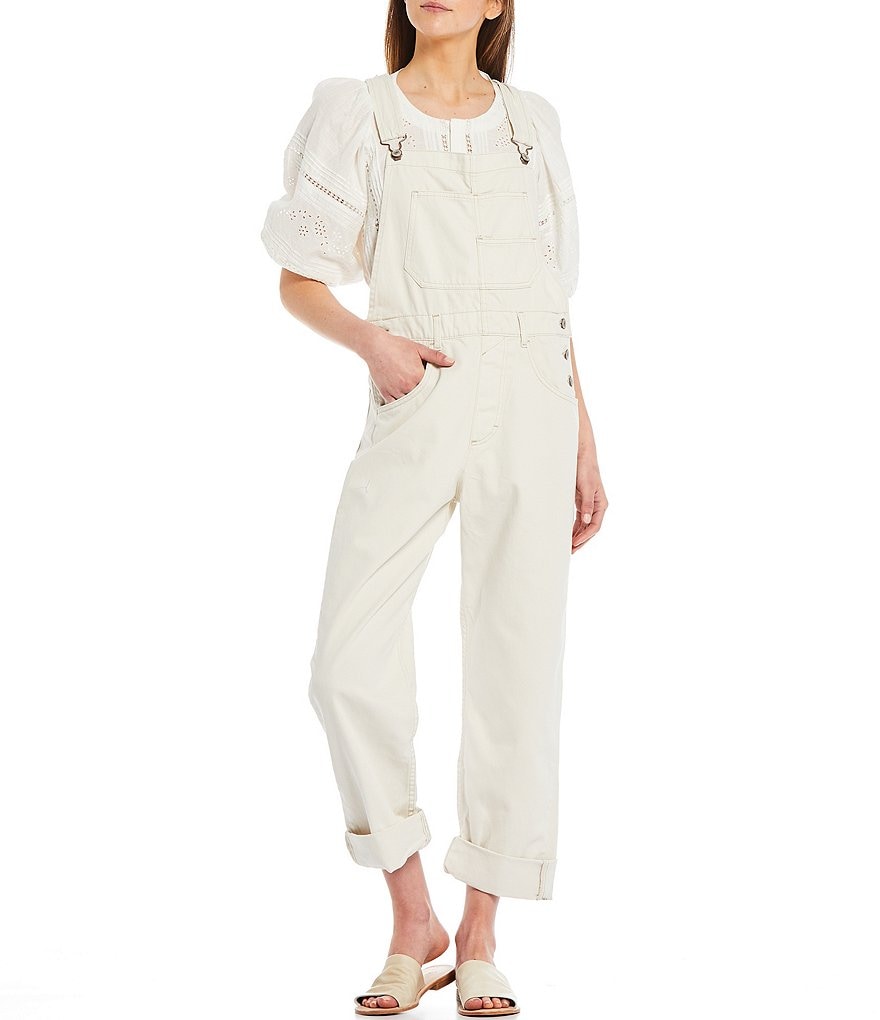 Free People Ziggy Denim Square Neck Sleeveless Overalls