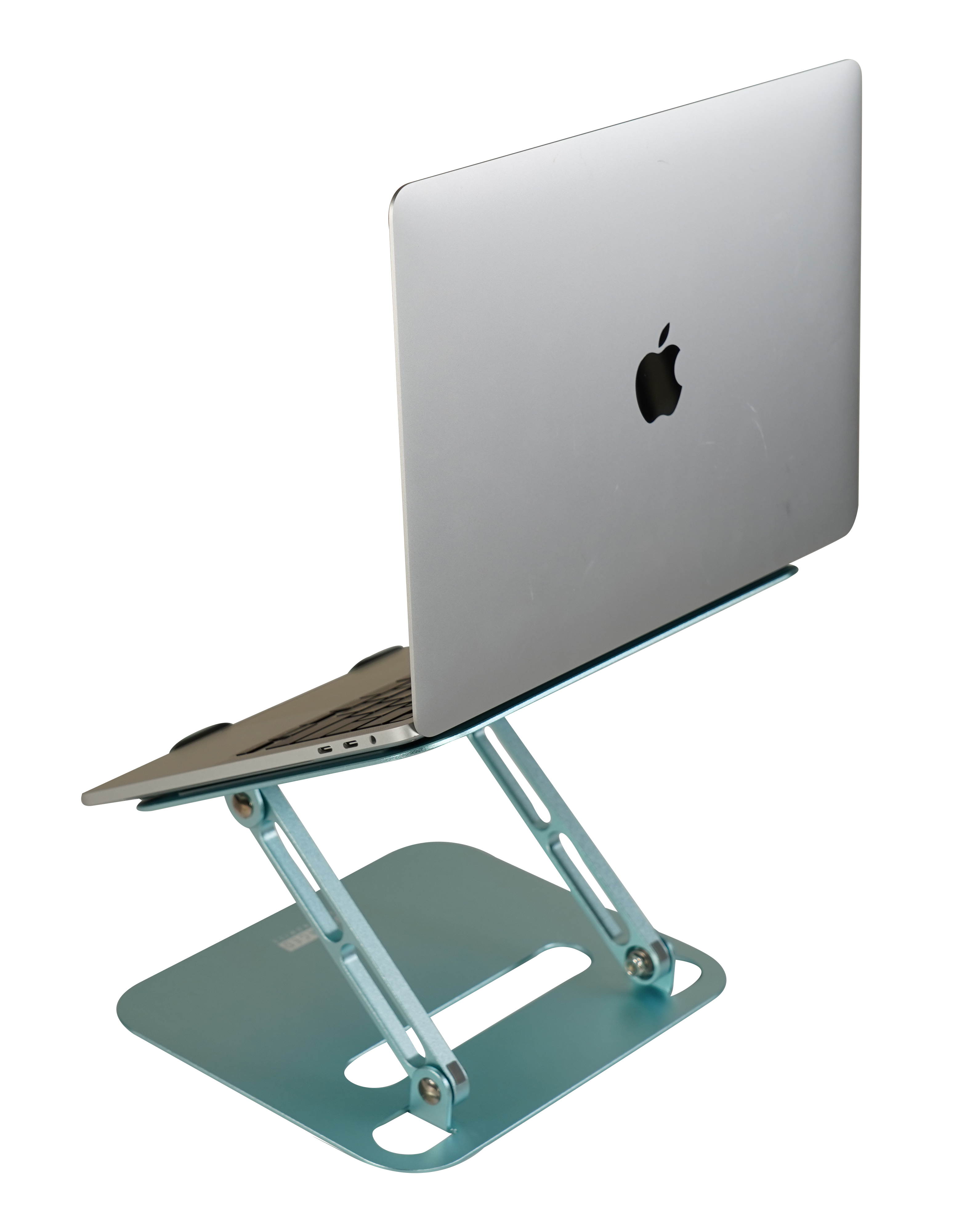 RISE adjustable height tilt laptop desk stand. Small portable ergonomic aluminum notebook computer riser laptop desk stand workstation cooling cooler Ocean Blue