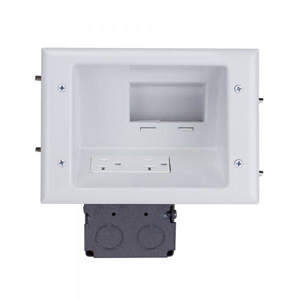 DataComm Electronics 45-0072-WH Commercial Grade Recessed AV/HDMI Cable Conceal Plate with 20 Amp Dual Power Receptacle